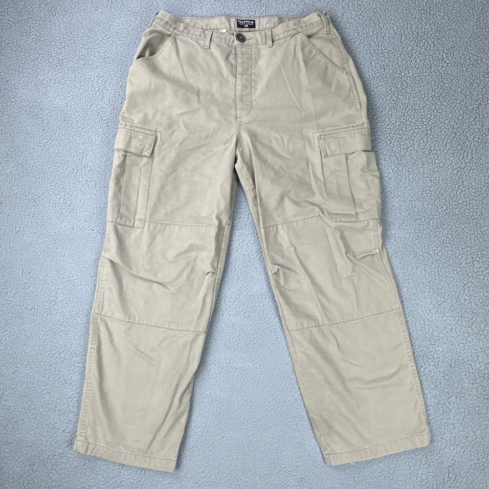VTG Polo Jeans Ralph Lauren Freighter Cargo Pants Men 36x32 Beige Y2K Button Fly